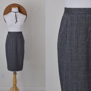 Plus size Vintage 90s Windowpane Check Poly/Rayon Skirt by Gilmor sz 14 | 32-34